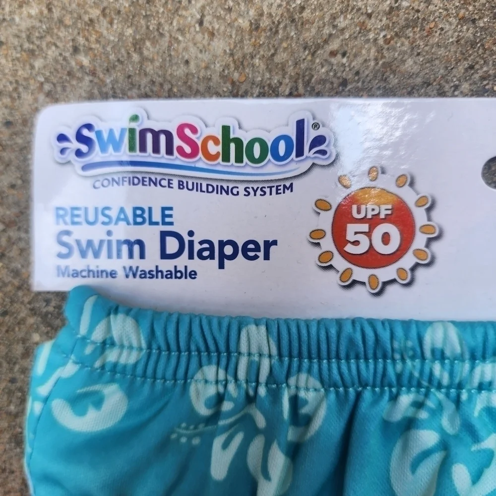 NWT Swim School Girl Level 1 Reusable Swim Diaper 6 Months 13-18 lbs. Blue Pink